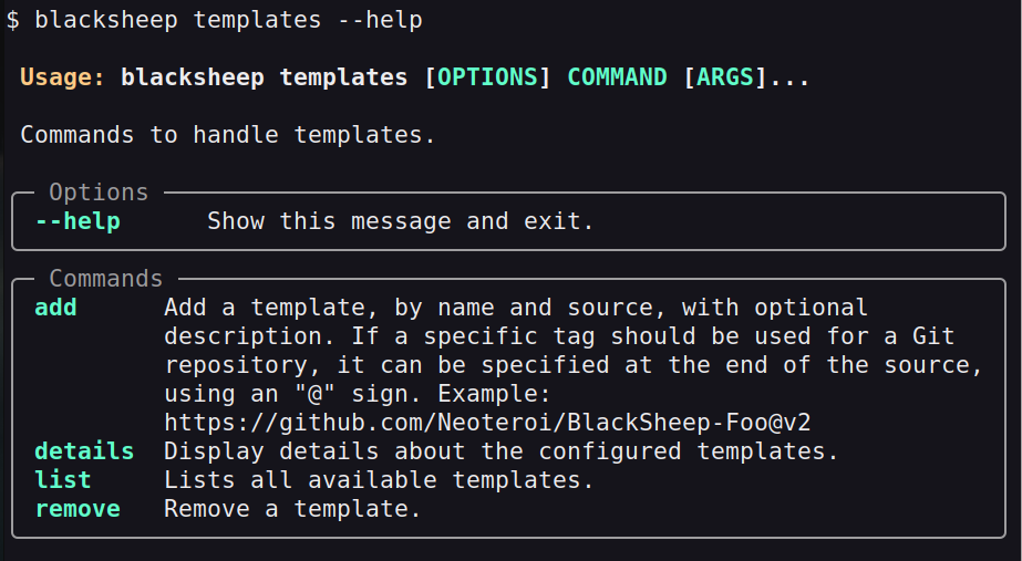 blacksheep templates --help