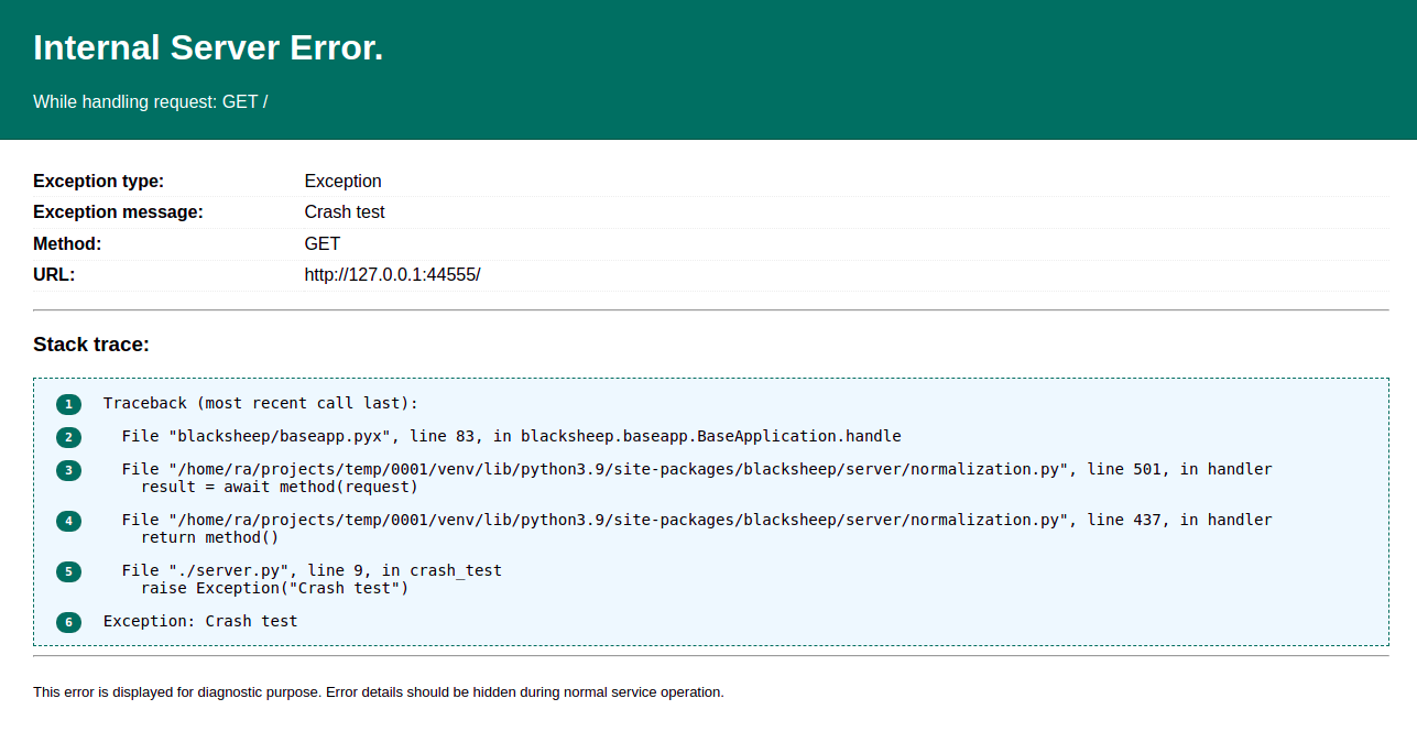 Internal server error page